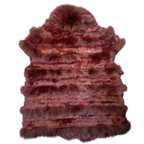 Tory Burch Blaire Burgundy Rabbit & Fox Fur Vest Size Large - Picture 4 of 9